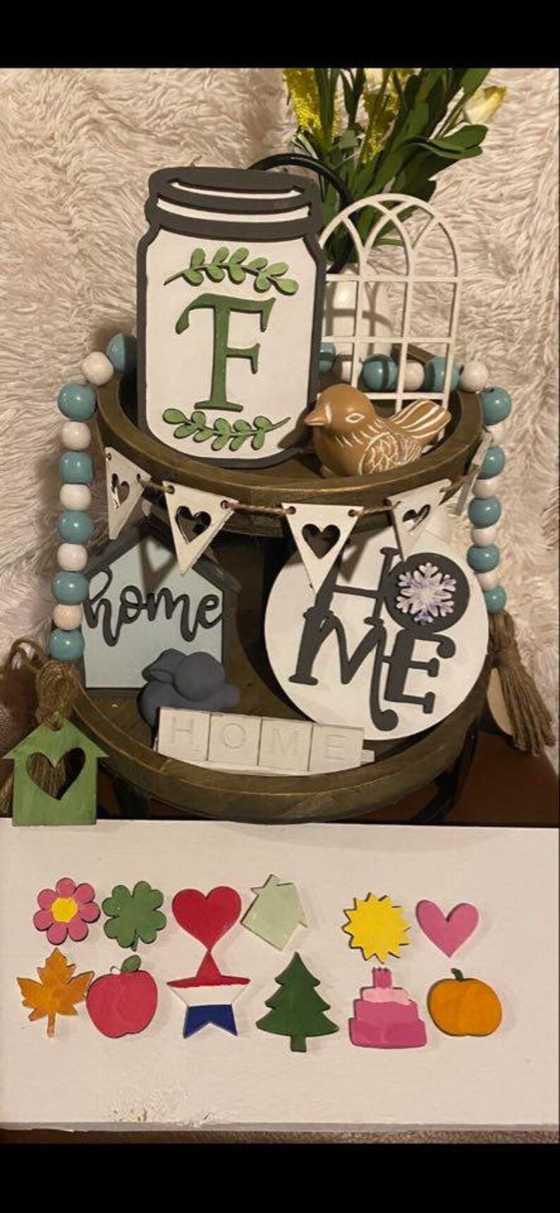 DIY Home Sign With Interchangeable Seasonal Symbols Tiered Tray Decor ...