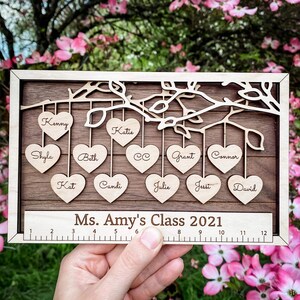 Teacher Hanging Hearts Frame - Personalized & Finished - Gift for Teacher