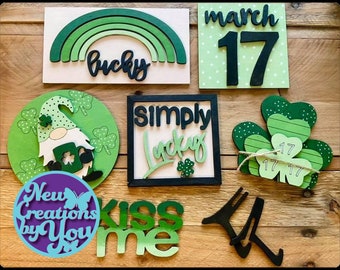 St. Patricks Day - Lucky Gnome Themed Tiered Tray Decor Kit Bundle - Multiple Paint Color Options - March 17th