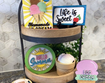 DIY Hello Summer - Paquete de kit de decoración de bandeja escalonada con temática de helado - Múltiples opciones de color