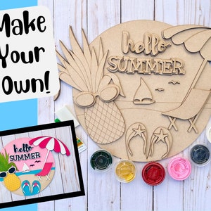 Hello Summer Beach Round Layers Sign Kit - Ready to Paint