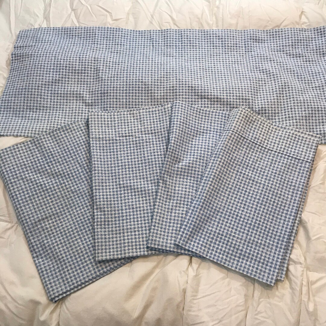 5 Blue White Checker Sheridan Valance Panels With Rod Pocket Polyester