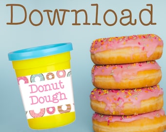 DIGITAL Donut Doughnut Baby Girls Birthday Party Donut Themed Party Play Doh Label Sticker Digital Download | Donut Dough Play-Doh Sticker
