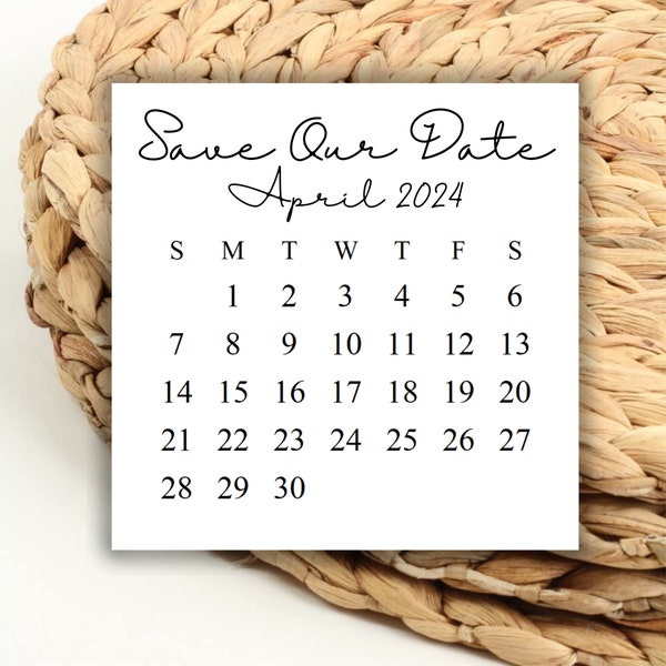 DIGITAL 2024 April Square Calendar Printable Digital Download for Wedding Save the Dates and Wedding DIY 2024 Print out Calendar Weekdays