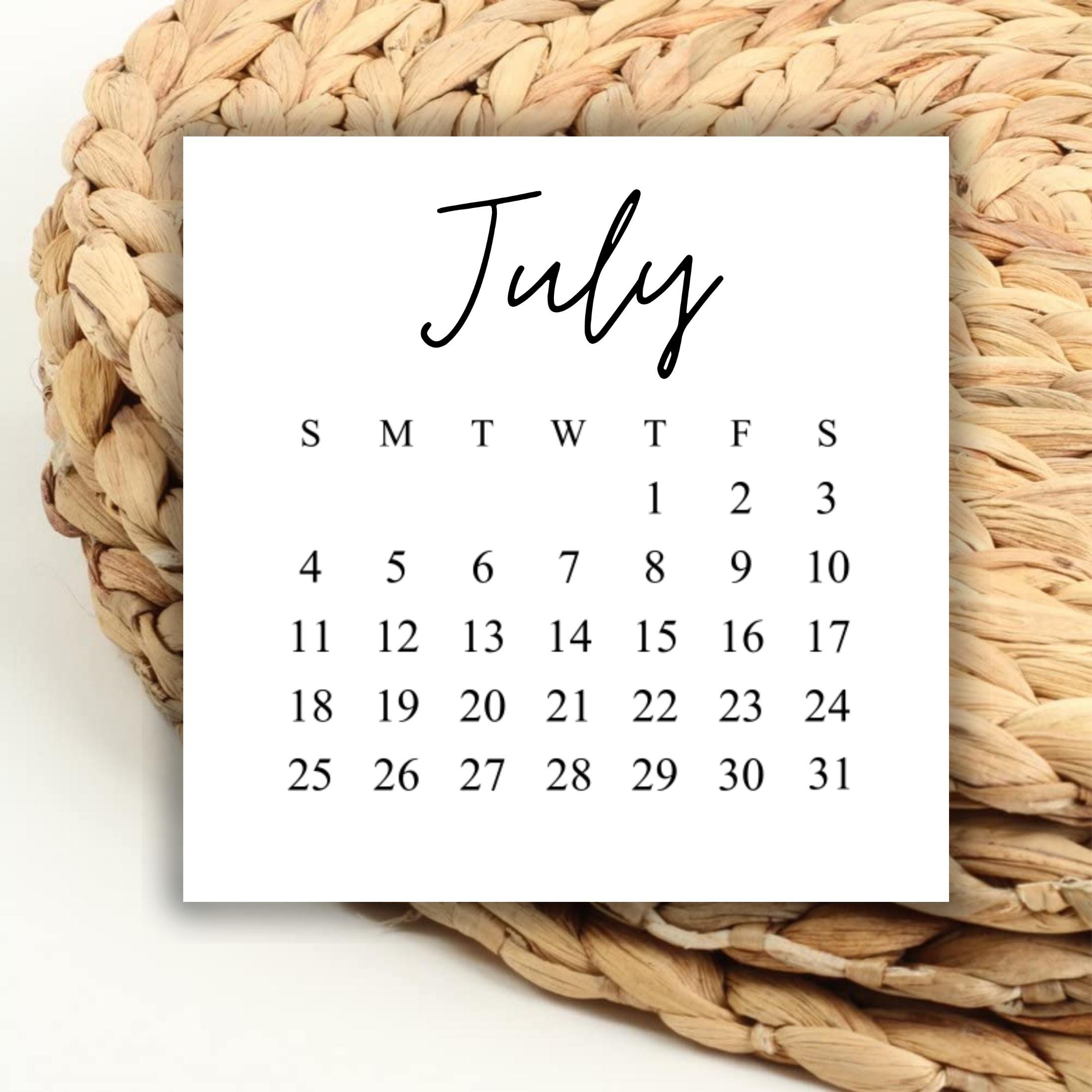 DIGITAL 2027 July Square Calendar Printable Digital Download for Wedding  Save the Dates and Wedding DIY 2027 Print Out Calendar Weekdays - Etsy