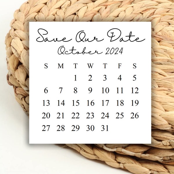 DIGITAL 2024 October Square Calendar Printable Digital Download for Wedding Save the Dates and Wedding DIY 2024 Print out Calendar Weekdays