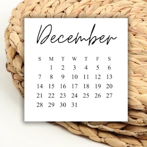 DIGITAL 2025 December Square Calendar Printable Digital Download for Wedding Save the Dates and Wedding DIY 2025 Print out Calendar Weekdays