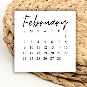 DIGITAL 2025 February Square Calendar Printable Digital Download for Wedding Save the Dates and Wedding DIY 2025 Print out Calendar Weekdays