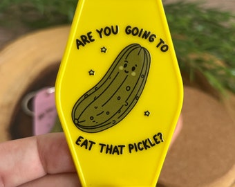 Are You Going to Eat That Pickle? Dill Pickle Lover Funny Pickle Keychain Retro Motel Style Car Accessories Peach Green Yellow Pink Gifts