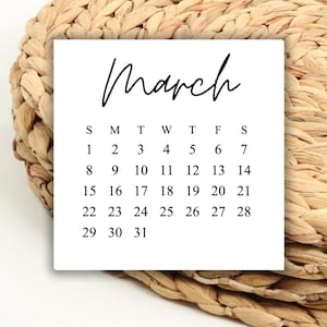 May include: A printable calendar for the month of March. The calendar is white with black text and a handwritten title.