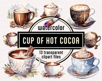Watercolor Hot Cocoa Clipart PNG transparent Hot chocolate clipart Gourmet hot chocolate Hot chocolate party Instant download Commercial use