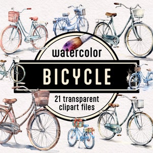 Pacchetto Clipart di biciclette ad acquerello: bicicletta floreale trasparente PNG Blu Verde Primavera Estate Festa in bicicletta retrò Download immediato Uso commerciale
