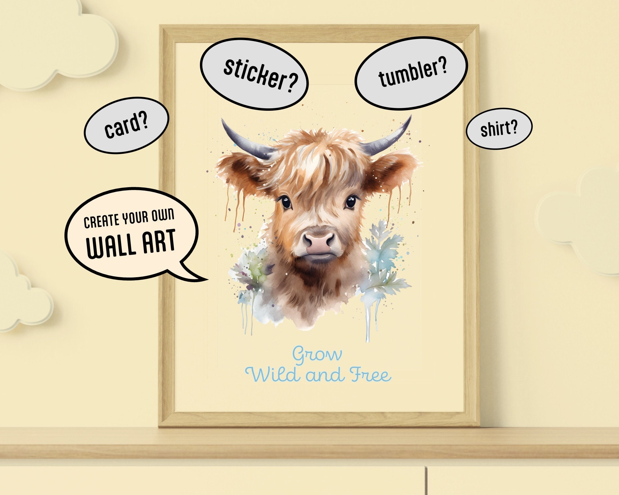 Baby Highland Cow Watercolor Clipart Set - 28 Transparent PNG Boho Baby ...