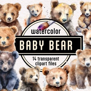 Watercolor Baby Bear Clipart - cute forest animals, teddy bear image PNG format instant download for commercial use