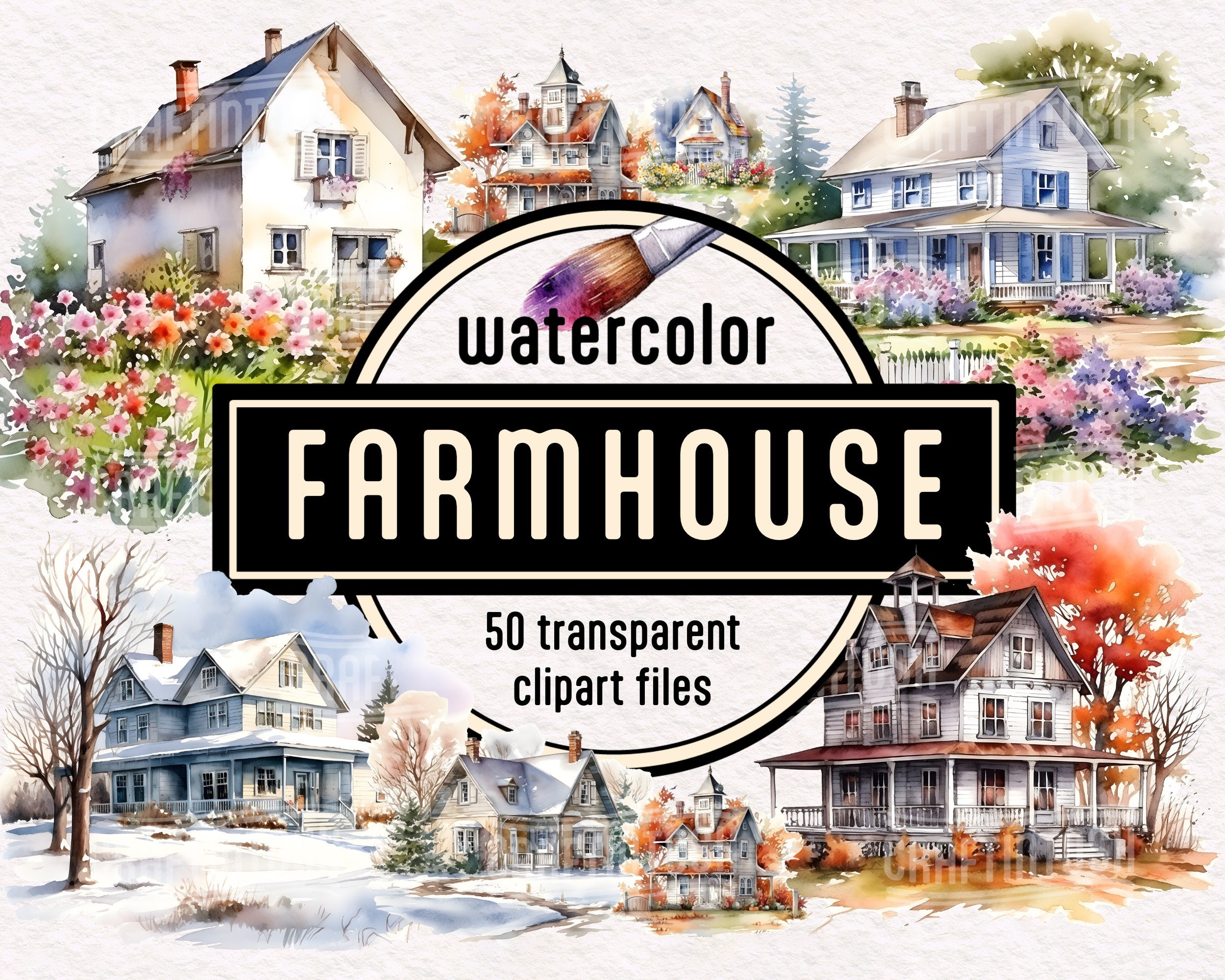 Watercolor Farmhouse Clipart PNG Country House, Summer Cottages ...