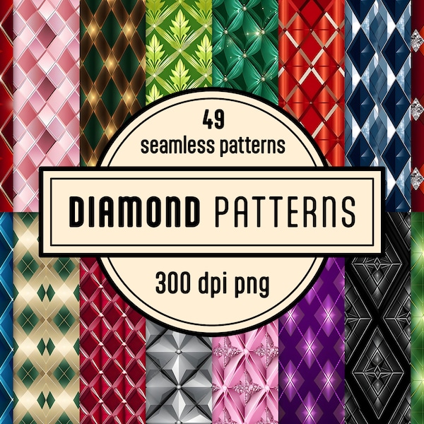 Geometric Diamond Patterns 48 PNG Digital Papers - instant download, commercial use, printable scrapbook paper