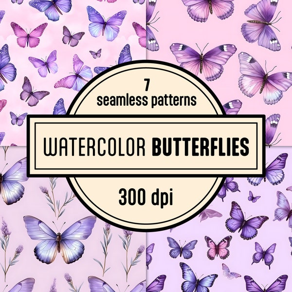 Purple Pink Butterfly Seamless Patterns - digital graphics instant download, commercial use,  printable scrapbook paper, lavender butterfly