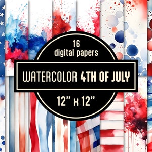 Vierter Juli Unabhängigkeitstag Aquarell Digital Papers Art Set - digitale Grafiken sofortiger Download kommerzielle Nutzung druckbare Aquarell