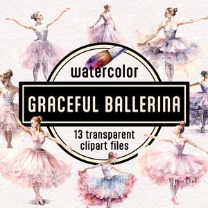 Aquarelle gracieuse ballerine Clipart - autocollants transparents de ballerine PNG Ballet fête d'anniversaire inviter Téléchargement numérique Usage commercial