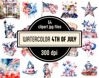 Fourth of July Independence Day Watercolor Clip Art Set - digital graphics instant download commercial use high resolution printable clipart
