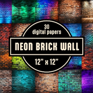 Néon brique mur Textures papiers Art Set - 30 images numériques PNG téléchargement immédiat à usage commercial arrière-plans imprimables