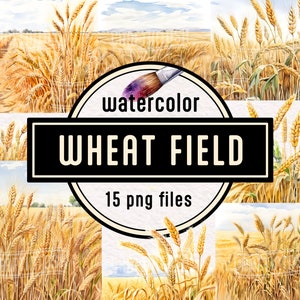 Papeles de acuarela de campo de trigo madurando - 15 gráficos digitales PNG descarga instantánea uso comercial clipart imprimible de alta resolución