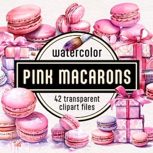 Aquarel roze macarons clipart - Franse macaron PNG snoep bakken dessert clipart instant download voor commercieel gebruik