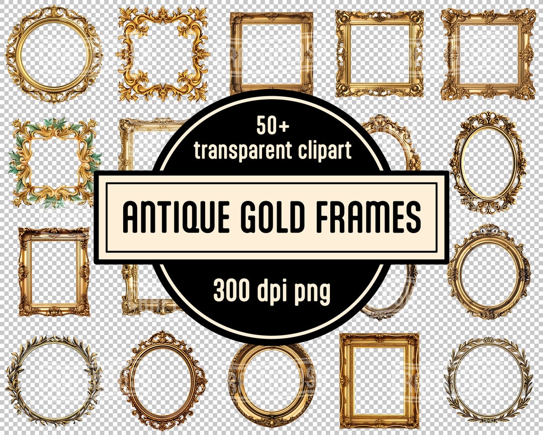 Vintage Gold Frames Clipart Bundle - High Resolution Printable Picture ...