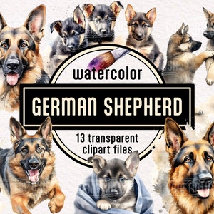 Watercolor German Shepherd Dog PNG Clipart - cute puppies pet portrait animal illustrations instant digital download for commercial use
