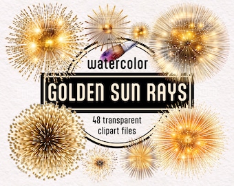 Golden Sun Rays PNG Clipart, Sunburst, Star burst clip art, Fireworks, Light Bursts Overlays, Cosmic Rays for Canva, Shirt, Commercial Use
