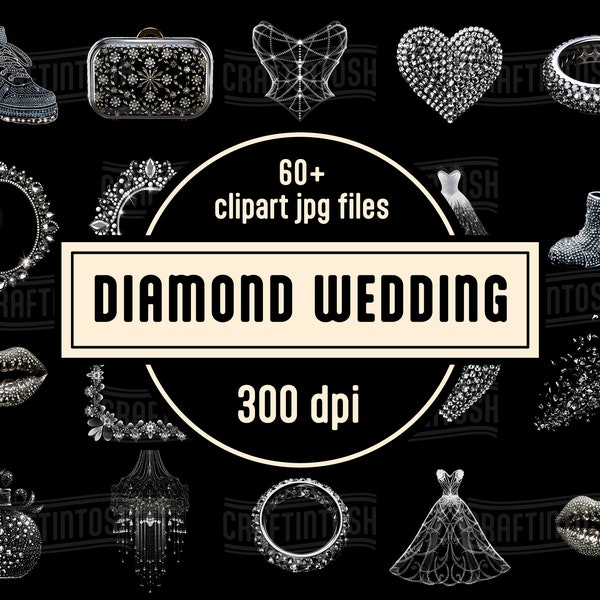 White Diamond Wedding Clipart Clip Art Set - digital graphics instant download commercial use high resolution printable diamond clip art