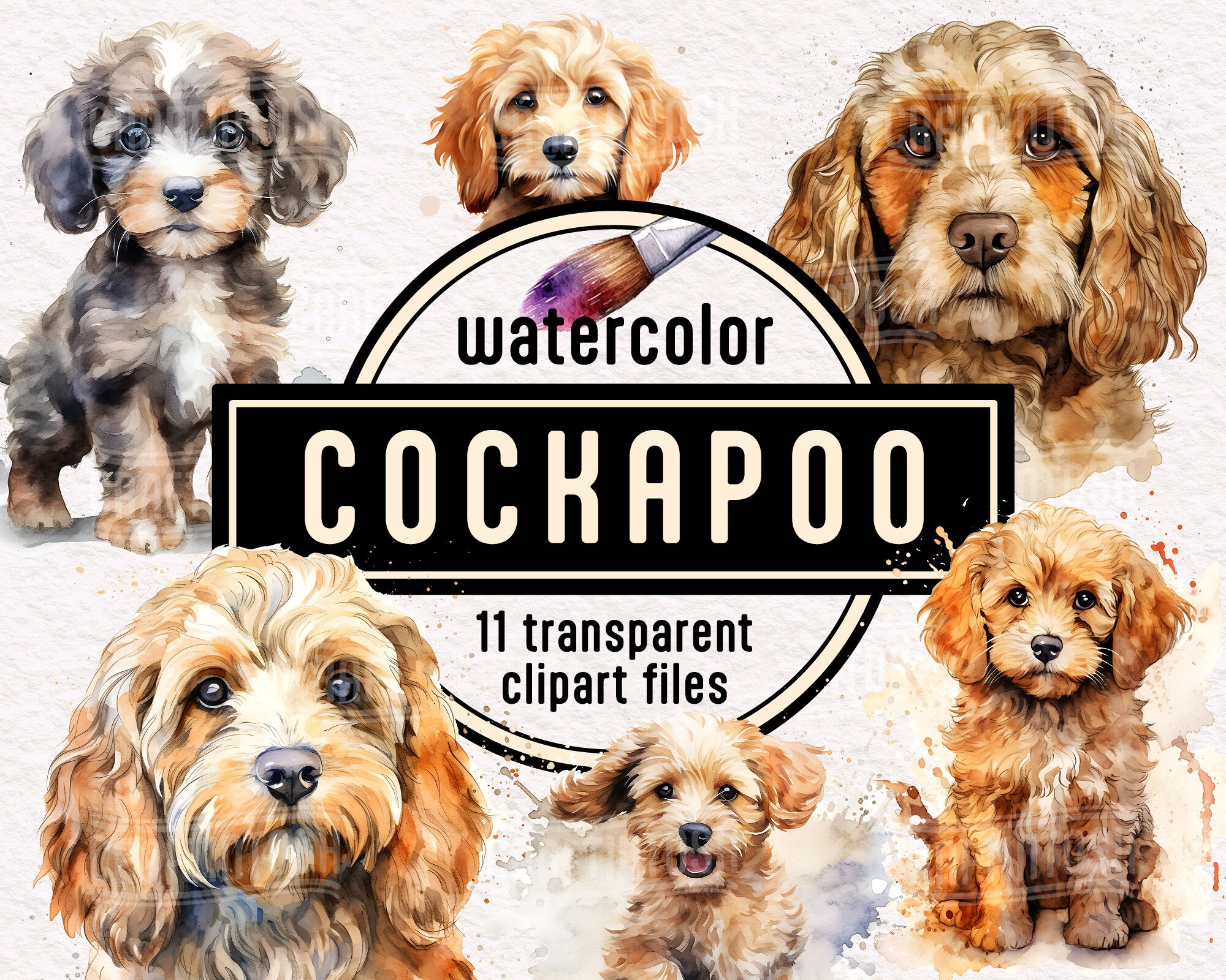 Watercolor Cockapoo Dog PNG Clipart Cute Puppies Pet Portrait Animal ...
