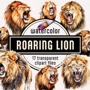 Aquarel brullende leeuw clipart-transparante majestueuze leeuw PNG digital crafting kaarten maken leeuw gezicht Instant download commercieel gebruik