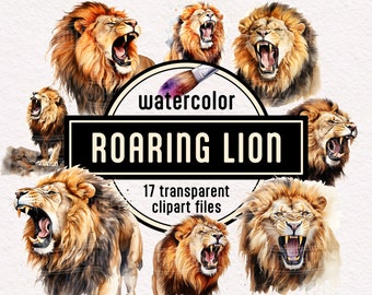 Watercolor Roaring Lion Clipart - transparent Majestic lion PNG digital crafting Card making Lion face Instant download Commercial use