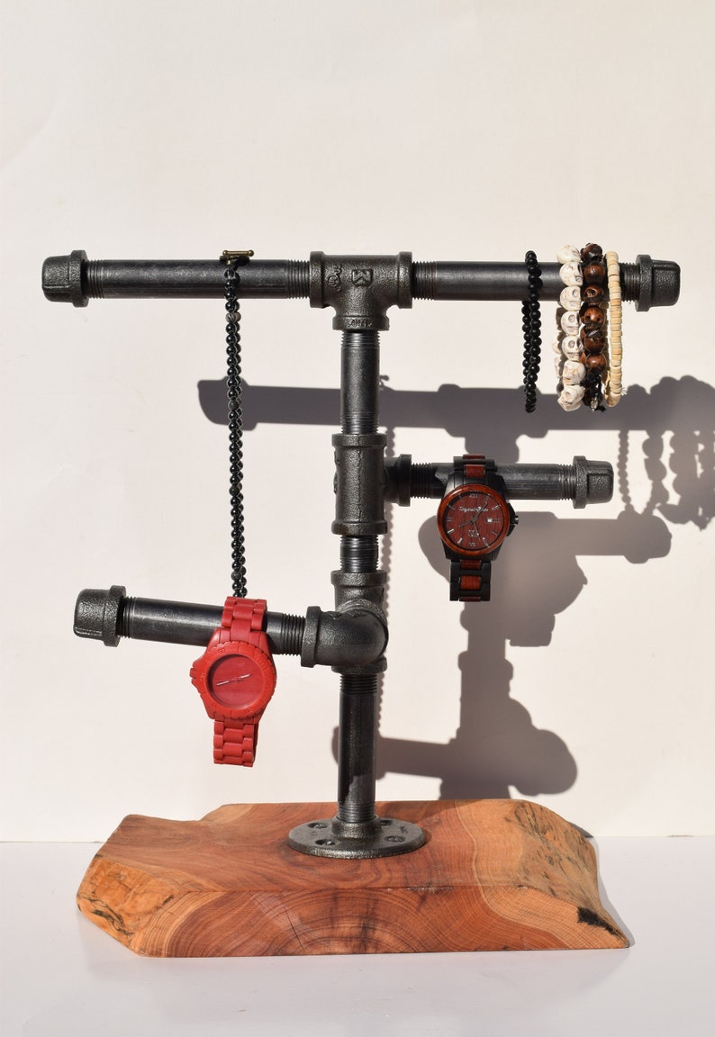 Iron Pipe WatchJewelry Holder on Florida Live Edge CedarWatch storagejewelry storagejewelry treewatch treeindustrial jewelry