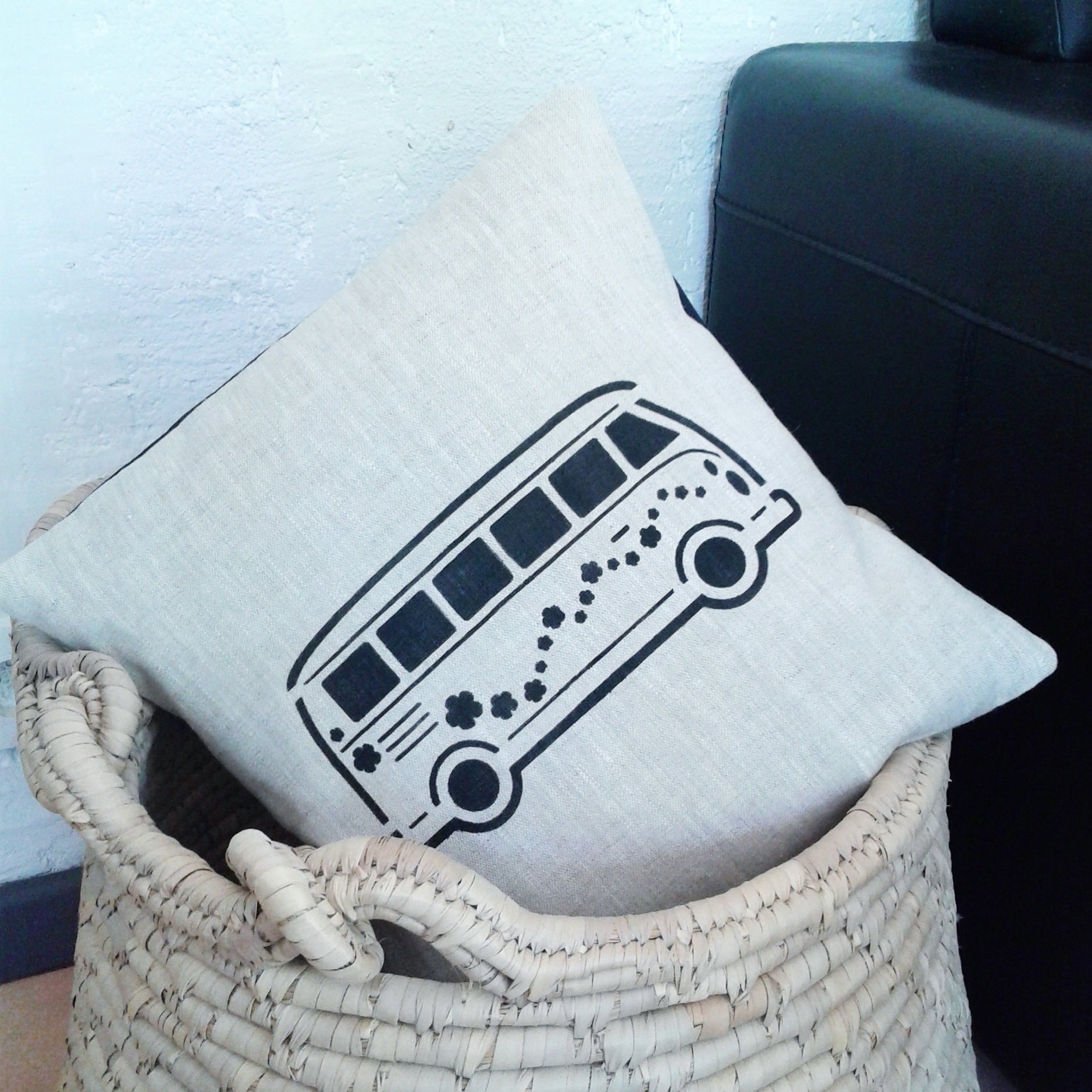 Petit Coussin Décoratif Combi Vw en Lin