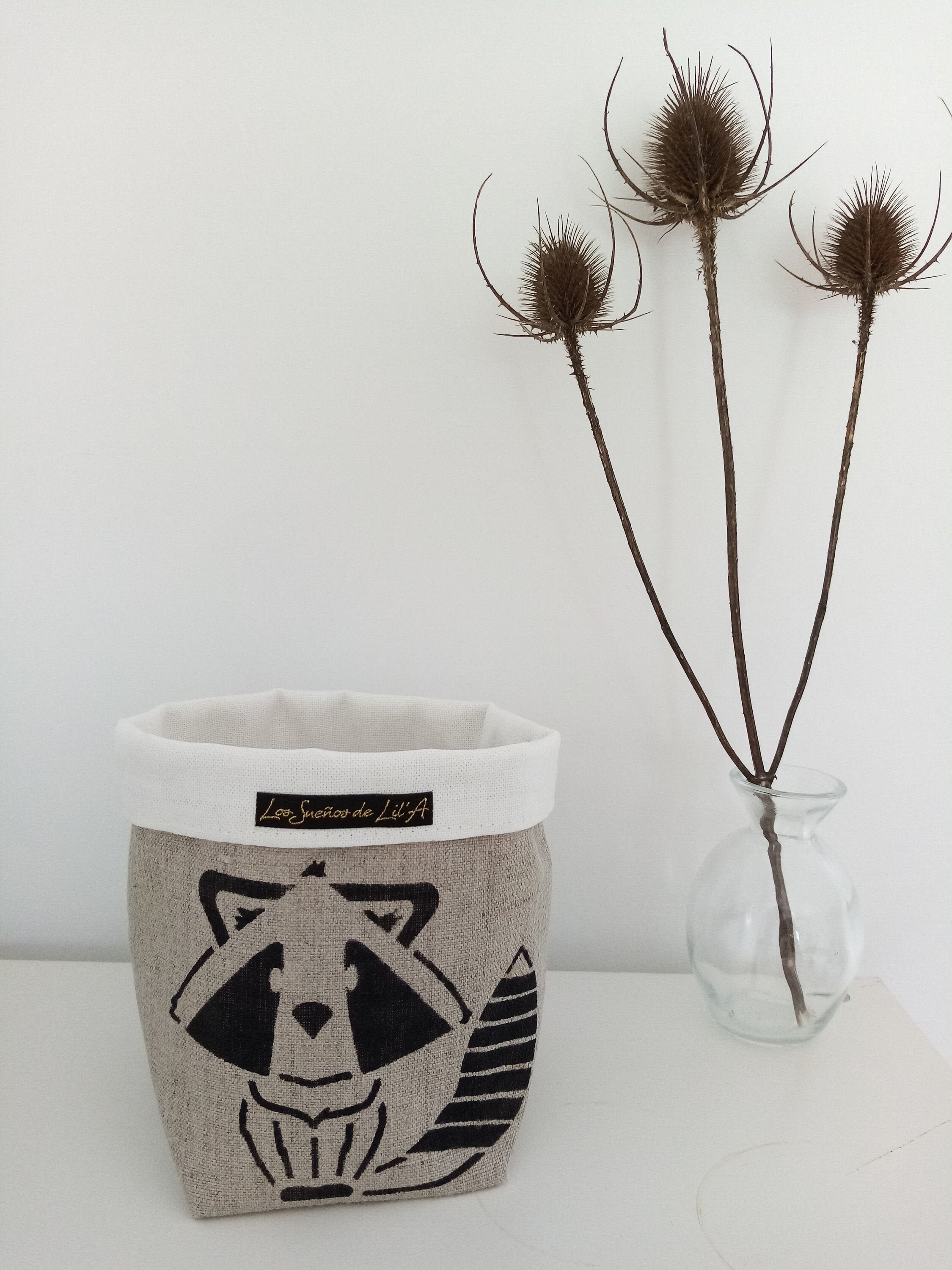 Petite Panière en Lin Raton Laveur Intérieur Blanc Écru