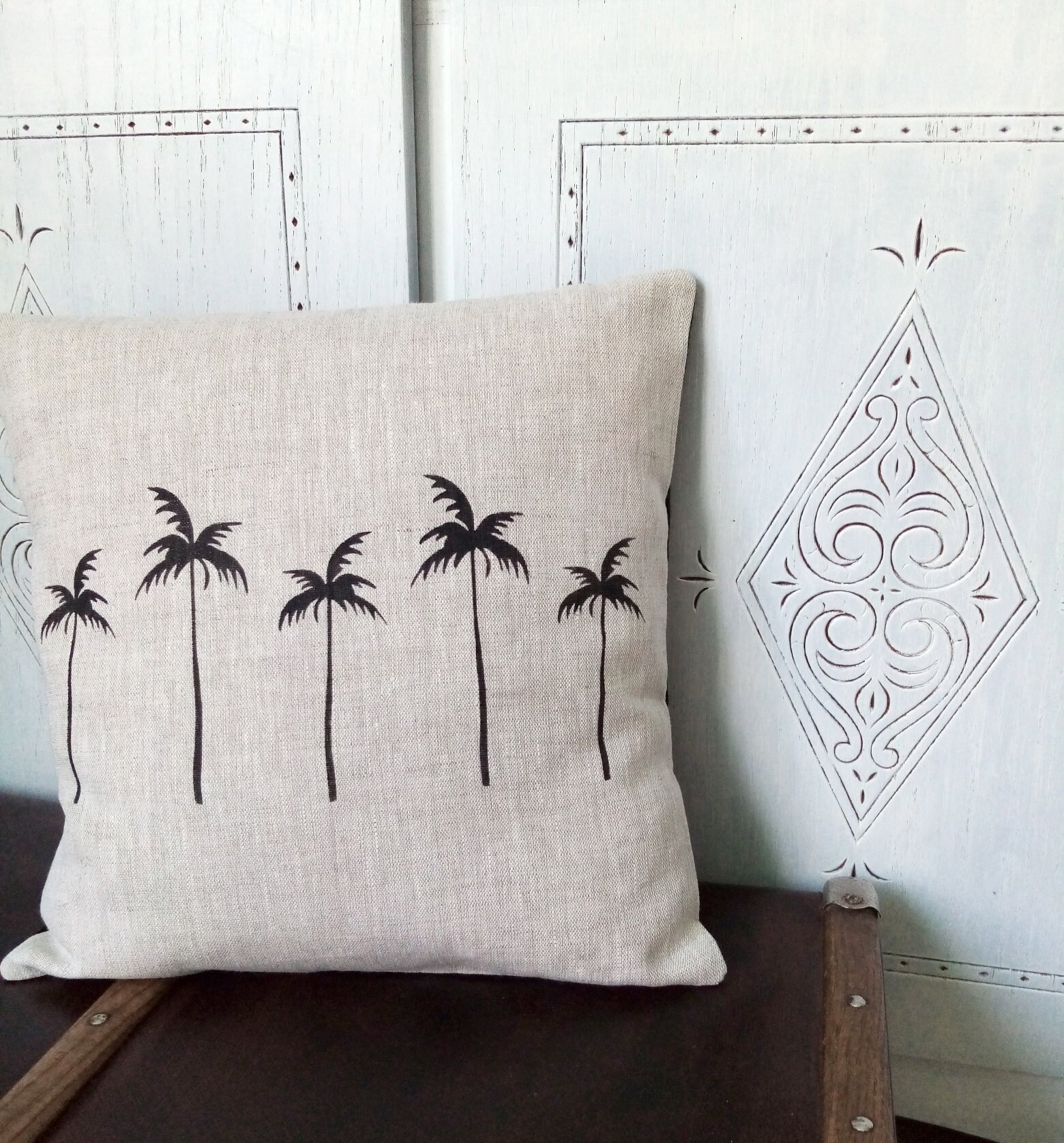 Petit Coussin Décoratif Palmiers en Lin