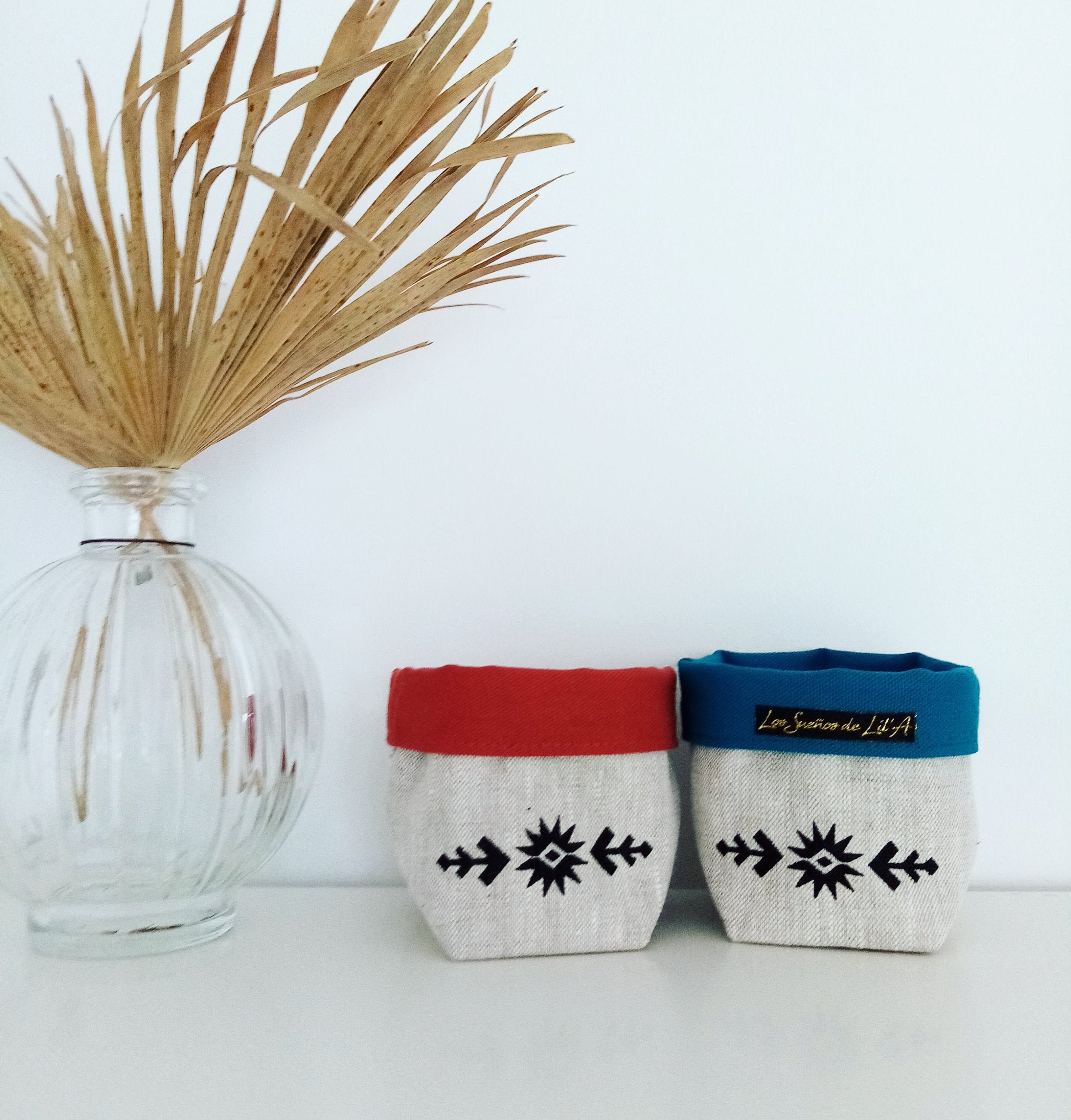 Mini Panier de Rangement /Vide Poche/Cache Pot en Lin Ethnique Sunny Intérieur Terracotta