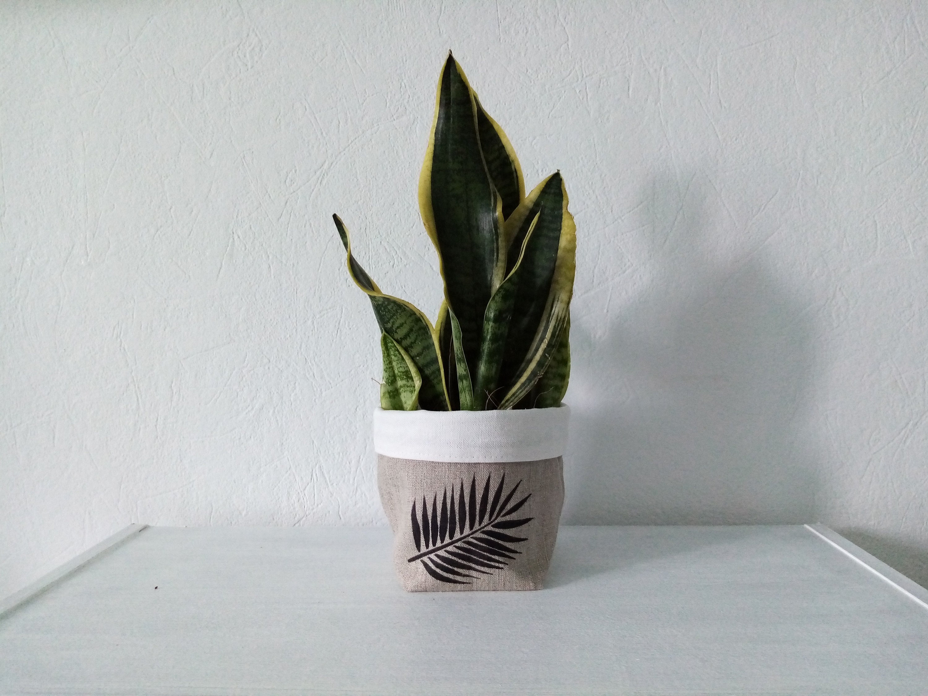 Panier de Rangement Tissu Feuille Palme en Lin Intérieur Blanc