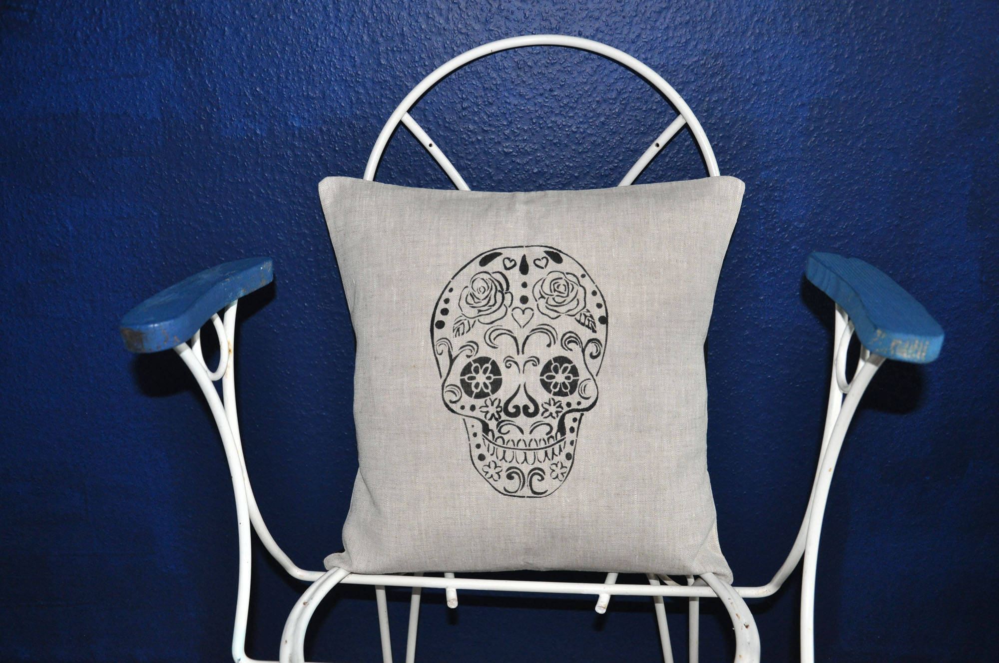 Coussin Décoratif Calavera Mexican Skull en Lin