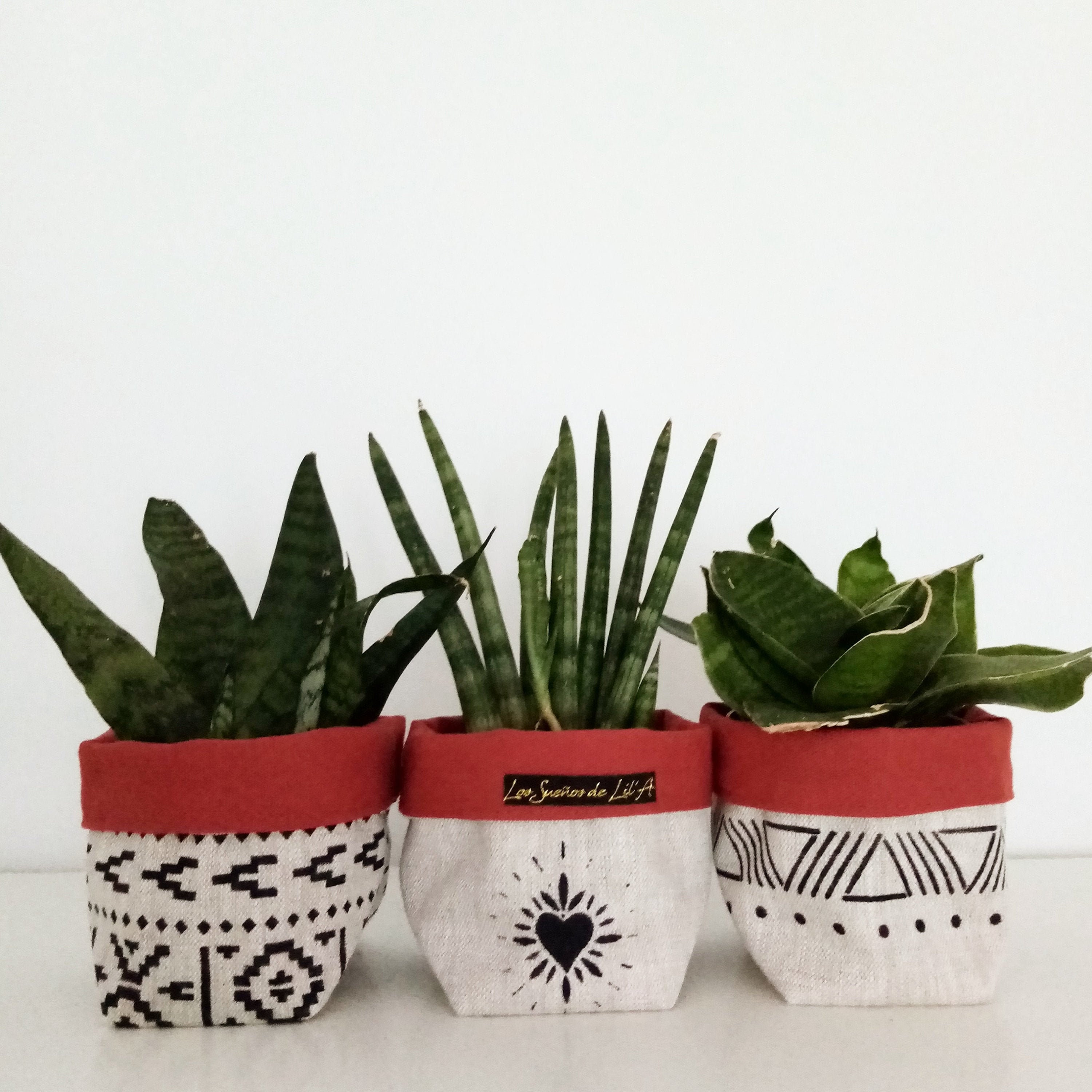 Mini Panier de Rangement /Vide Poche/Cache Pot en Lin Géométrique Intérieur Terracotta