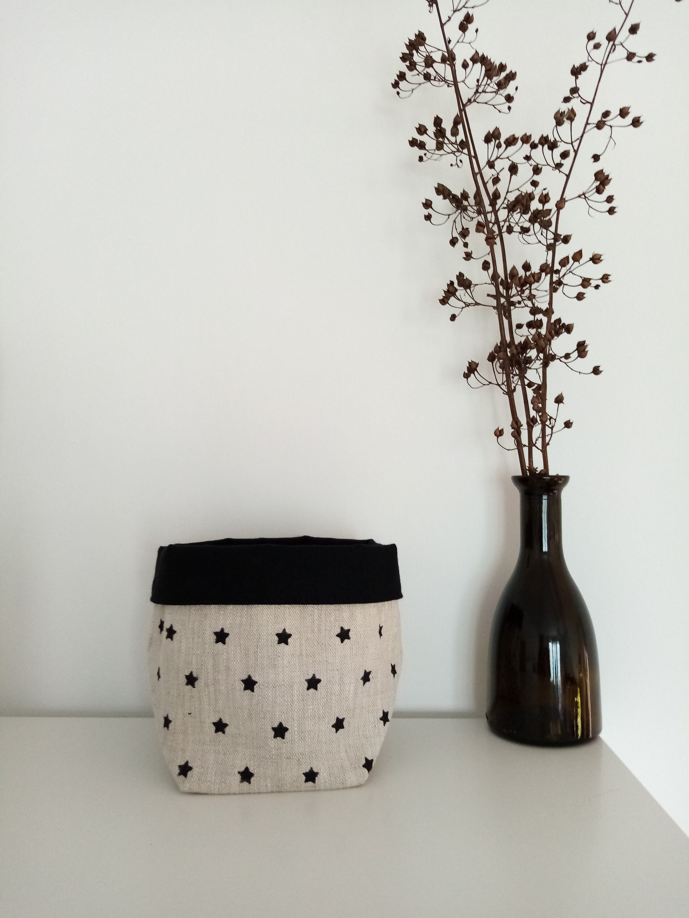 Panier de Rangement Étoiles en Lin Beige