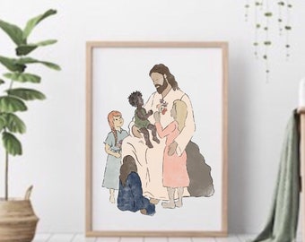 Digital Download Print Jesus Christ with Children digital print religious illustration Christian Illustration Digital Download