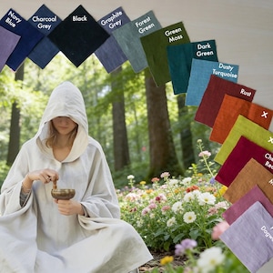 Hooded Meditation Cloak – Stonewashed European Linen, Unisex Yoga Robe - Custom Colour image 1