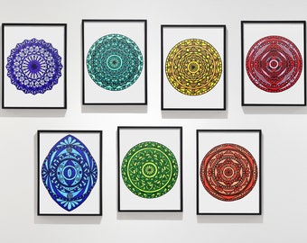 Real Artist Hand-Drawn! 7 Chakra Mandalas Hand-Drawn Art Print (Non-AI Digital Download)