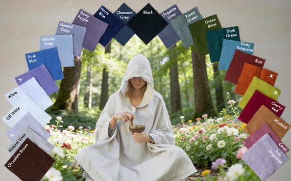 Hooded Meditation Cloak – Stonewashed European Linen, Unisex Yoga Robe - Custom Colour