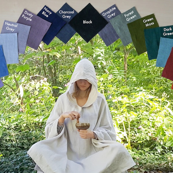 Capa de meditación personalizada - Capa con capucha de lino de 25 colores Capa Unisex para hombres y mujeres Túnica de relajación budista de yoga