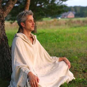 Hooded Meditation Cloak – Stonewashed European Linen, Unisex Yoga Robe - Custom Colour image 3