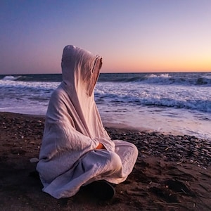 Meditation Cloak - White LT Linen Hooded Coat Cape Unisex Men&#39;s Women&#39;s Yoga Buddhist Relaxation Robe